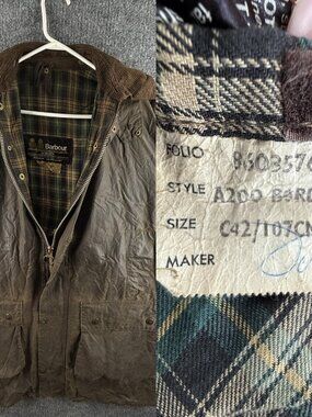 VTG Barbour A200 Border Waxed Jacket Men Full Zip Size 42 Green England 2-crest